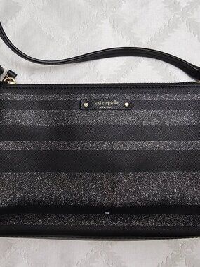 Kate Spade Black Glitter Stripe Crossbody Bag